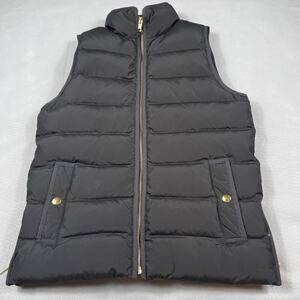 J Crew Women’s XS Black 60% Down Insulated Puffer Vest Quilted Gold Zip Layering